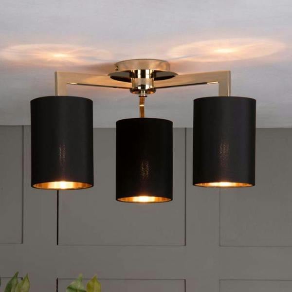 Pagazzi Lighting Olive 3 Light Gold & Black Semi-Flush Ceiling Light
