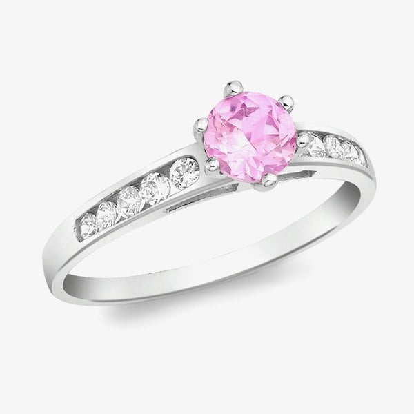 T. H. Baker 9ct White Gold Pink and White Crystal-Set Solitaire Ring 5.84.7371