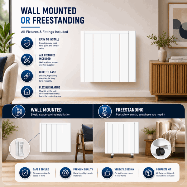 MYLEK Electric Ceramic Radiator Panel Heater WIFI Smart APP Eco 1500W Bathroom Safe Wall Mounted Timer Thermostat
