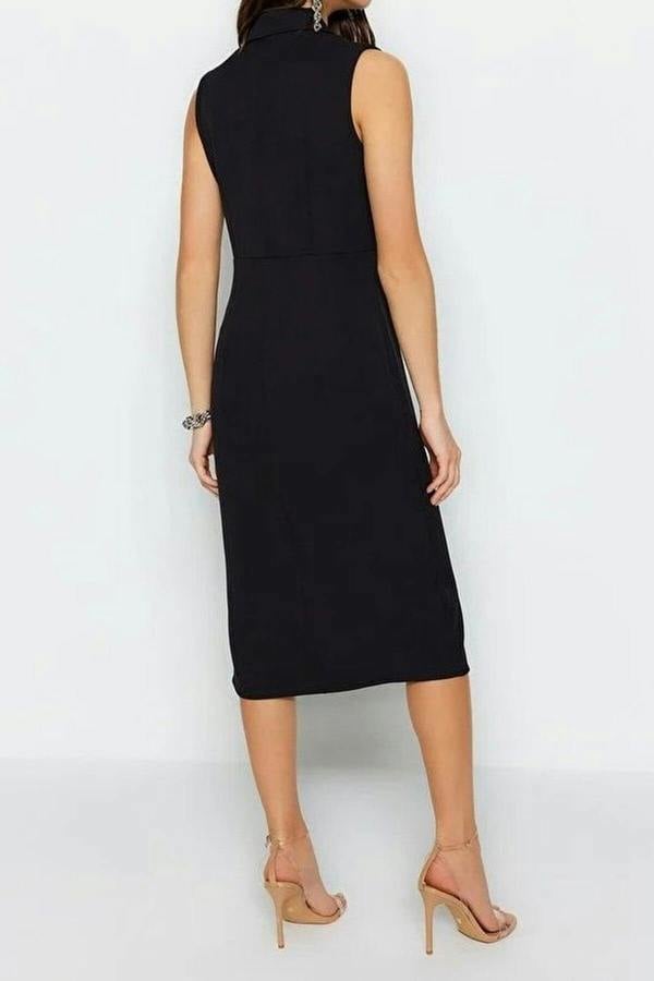 WOVCOR Fitted Jacket Collar Midi Woven Dress