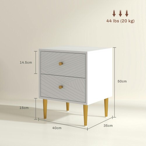 Wyld Haus Dina White And Gold 2 Drawer Elegant Bedside Table