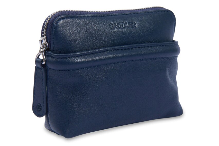 SADDLER "Louisa" RFID Real Leather Zipped Organiser and Cosmetic Pouch (Gift Boxed) - Navy