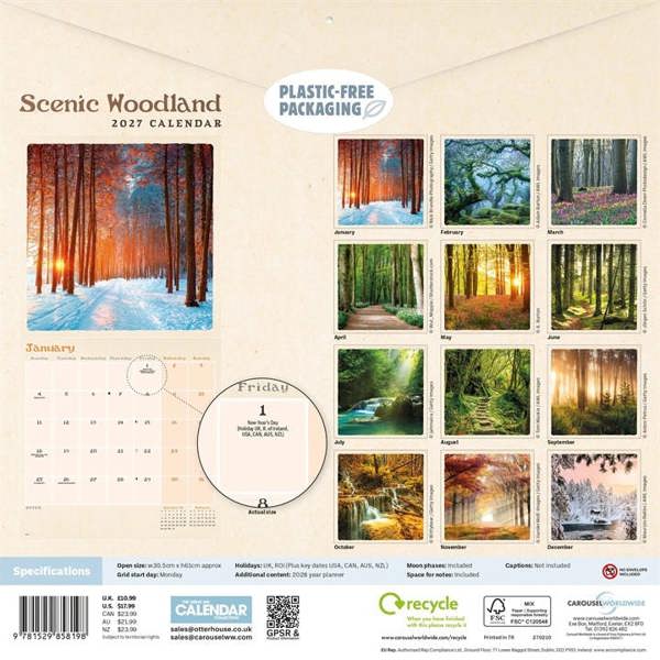 Scenic Woodland Calendar 2027, Wall Calendars, Month To View, Natural World, Gift