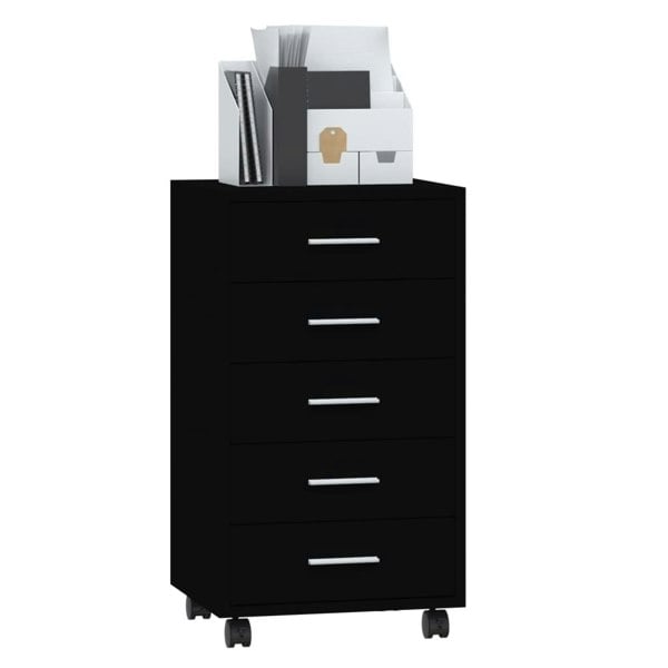Berkfield Drawer Cabinet with Castors Black Engineered Wood