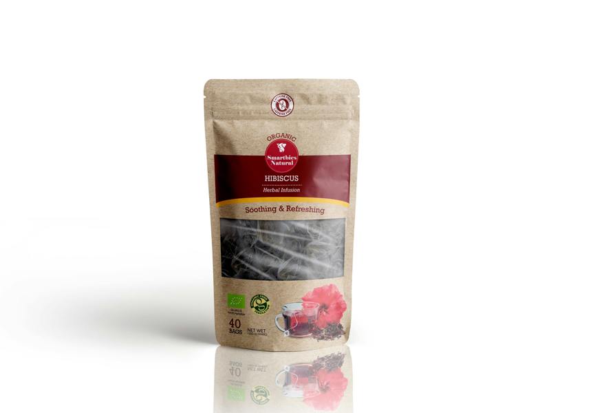 smartbies Organic Hibiscus Flowers Herbal Infusion Tea, 40 Biodegradable Tea bags