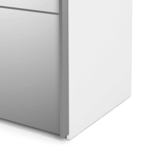 Wyld Haus Bordeaux Wide White and Mirror Double Sliding Door Wardrobe 5 Shelves 180cm