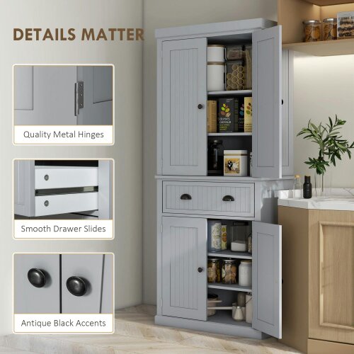 Wyld Haus Somoel 183cm Wooden Grey Mid Century Panelled Storage Kitchen Cabinet Pantry