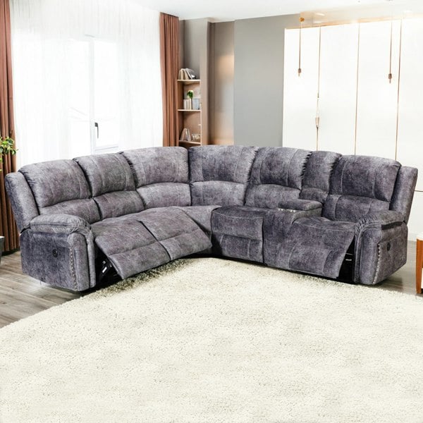 Furnishings For Less Galaxy Velvet Fabric Electric Reclining Corner Sofa With Console