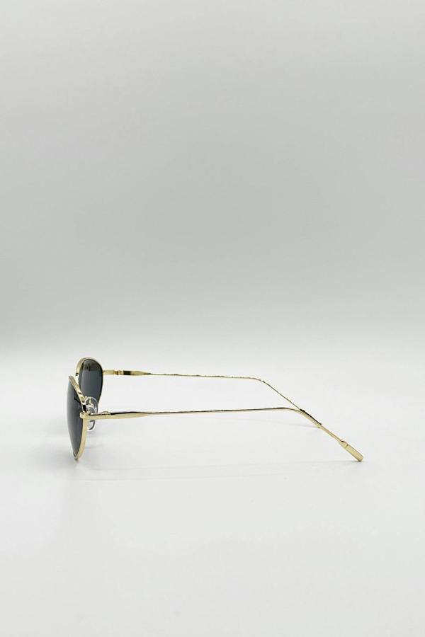 Metal Oval Cat Eye Sunglasses In Black - svnx