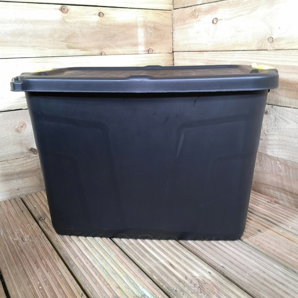 Samuel Alexander 2 x 60L Heavy Duty Storage Tubs Sturdy, Lockable, Stackable and Nestable Design Storage Chests with Clips in Black