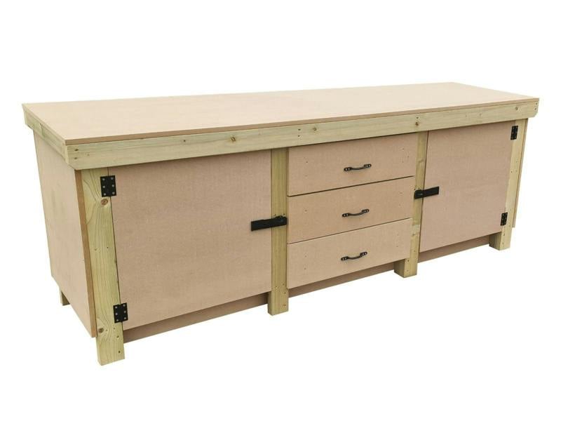 Arbor Garden Solutions Wooden work bench with drawers and double lockable cupboard (V.8)