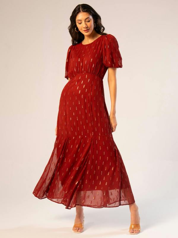 Rose & Nancy Hazel Sparkle Tan Brown Maxi Dress