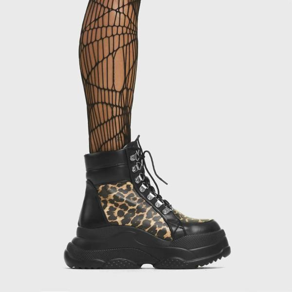 Lamoda Carnivore Women’s Black PU Sneakers with Leo Detail Comfortable