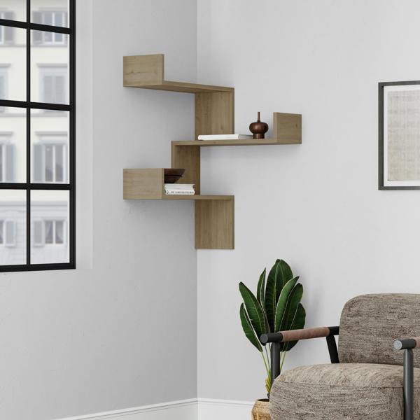 Decortie Luksa Modern Wall Shelf Bookcase Wall Mounted Corner Zigzag Design 60cm