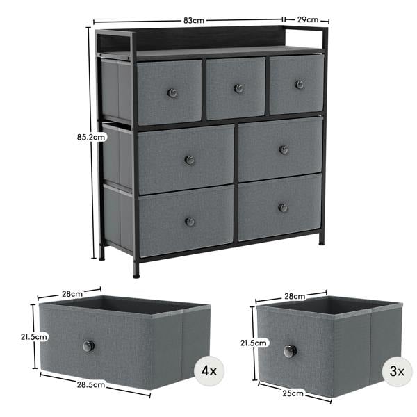 Vida Designs Chorley 7 Drawer Fabric Drawer Chest, Beige & Grey Wood