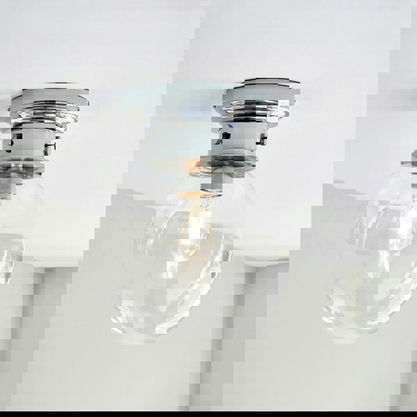 Decorative Flush Bathroom Ceiling Light Fitting - Clear Glass Shade - Dimmable