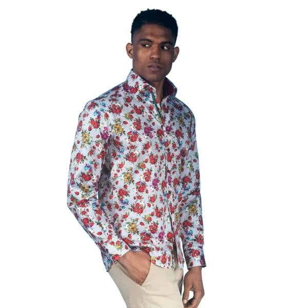 RED ROSE STRIPE PRINT SHIRT - Claudio Lugli Shirts