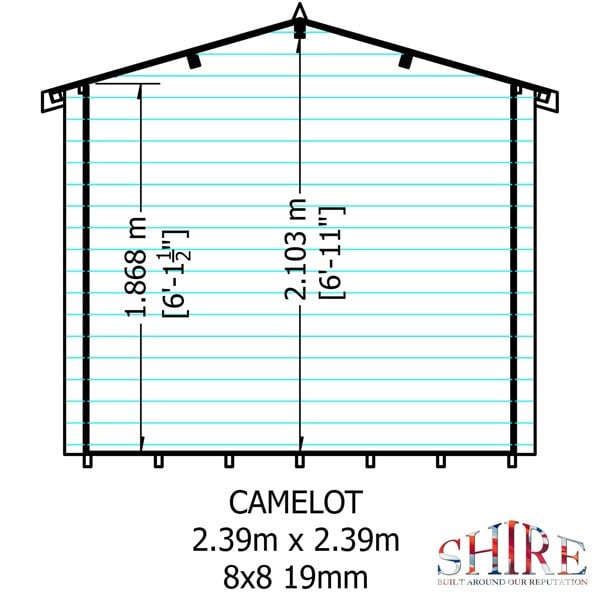Shire Camelot 8x8 Log Cabin 19mm interlock Cladding with security window