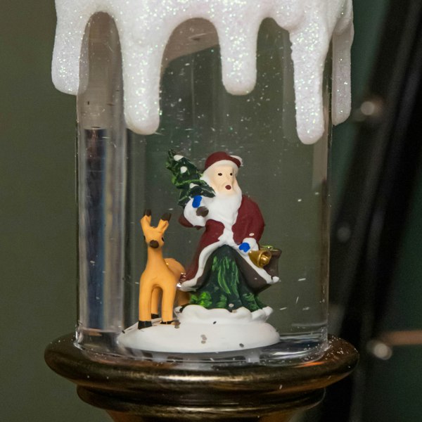 Samuel Alexander 25cm Snowtime Dual Power LED Christmas Glitter Water Spinner Candlestick Santa Scene