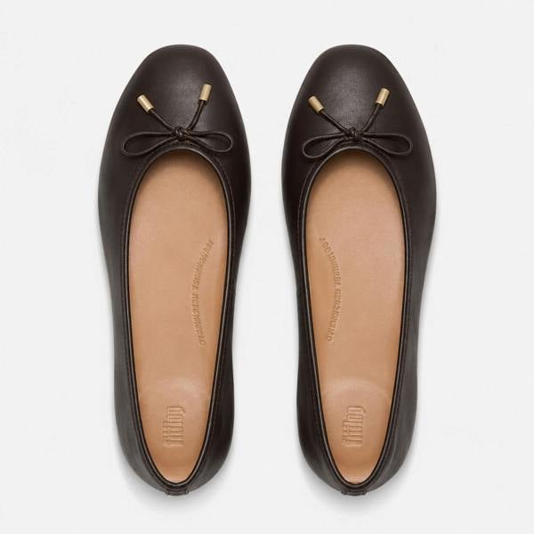 FitFlop DELICATO BOW SOFT LEATHER Ballerina Shoes in Brown