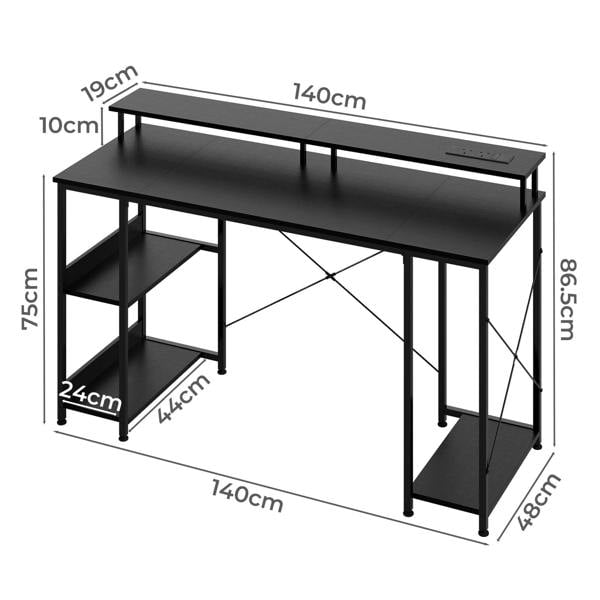 Levede Gaming Desk Computer Table with Monitor Shelf Power Outlets RGB Light