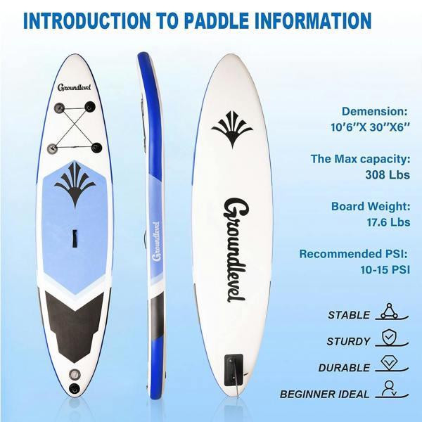 Groundlevel XXL Inflatable Paddle board with Non Slip Deck Pad