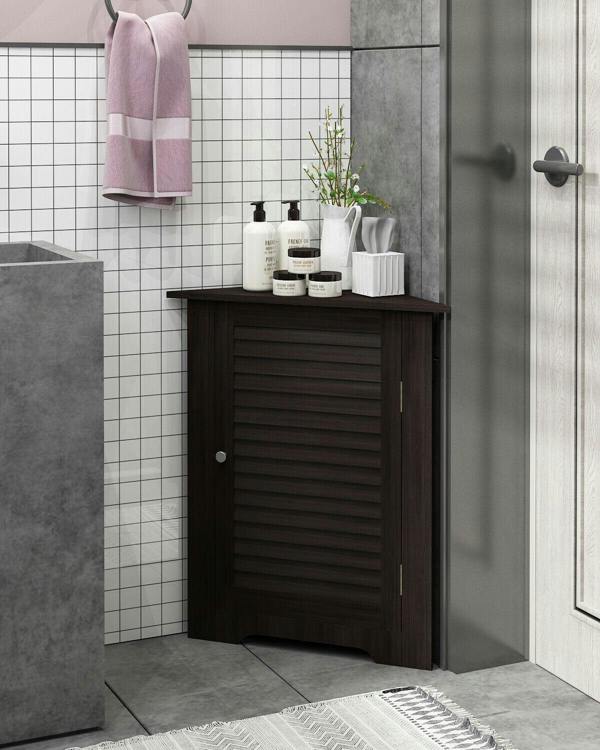 WALPLUS Indo Corner Louver Door Cabinet, Espresso | Elegant Interior Wall Decoration
