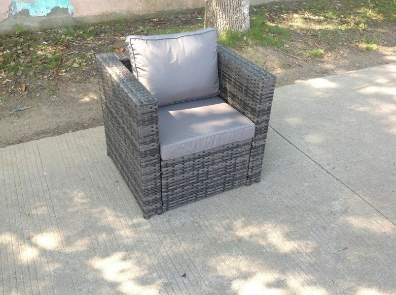 Fimous Rattan Arm Chair with Thick Cushions - Grey