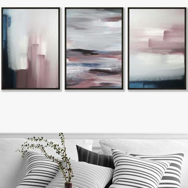 Set of 3 Abstract Navy & Blush Pink Art Prints