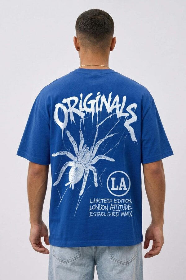 London Attitude Originals Oversized Heavyweight Spider Graphic T-Shirt - Deep Royal Blue