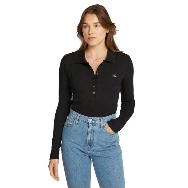 Calvin Klein Womens/Ladies Label Long-Sleeved Bodysuit - Black - 