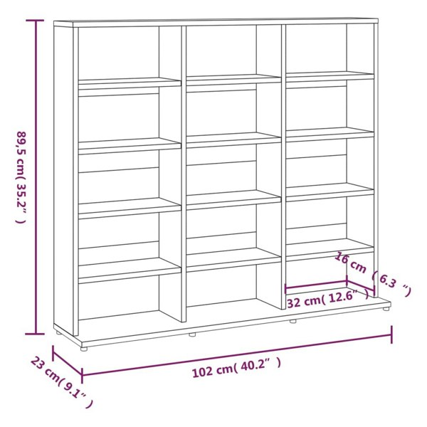 Berkfield CD Cabinet Grey Sonoma 102x23x89.5 cm Engineered Wood