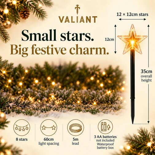 Valiant Christmas Star Pathway Lights | 8 Pack | For indoor and Outdoor