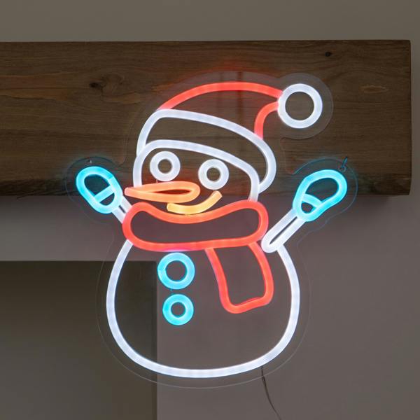 Samuel Alexander 30cm Snowman Neon-Style Light Up Christmas Decoration with USB Power Cable