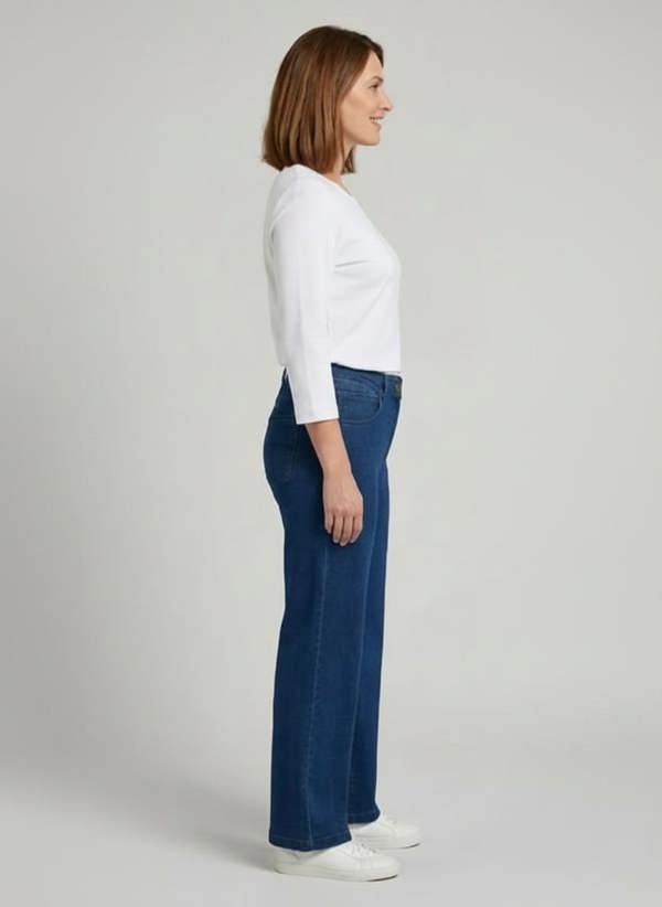 PennyPlain 5 Pocket Wide Leg Denim - Blue Wash
