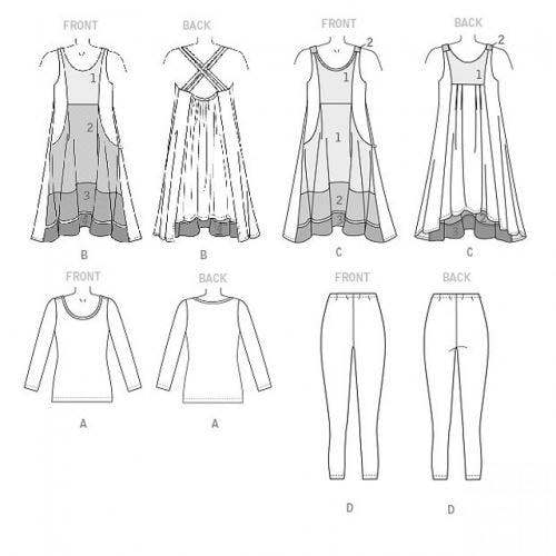 Vogue Sewing Pattern 9108, Dresses, Leggings, Tops for Women, Y (XSM-SML-MED) - Intermediate