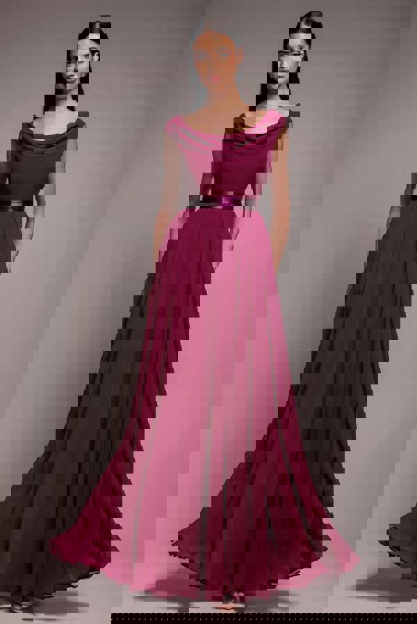 Cowl Neck Chiffon Maxi Dress - Magenta DR3335A