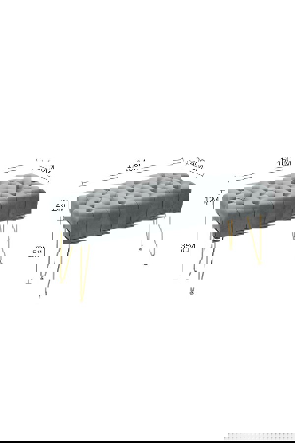 Living and Home Buttoned Velvet Bench Gold Hairpin Legs