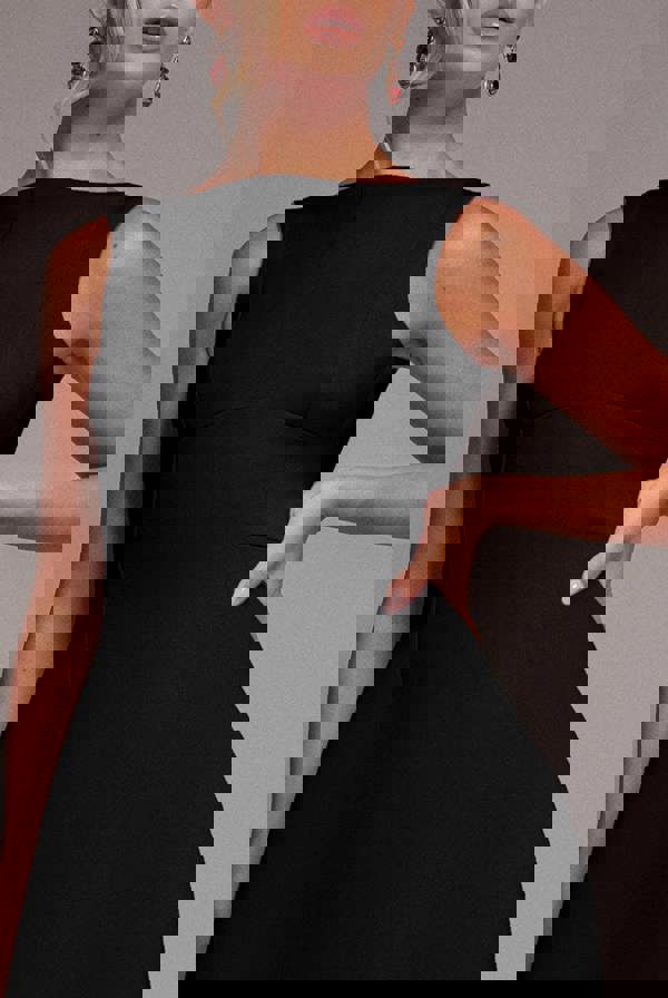 Boatneck Open Back Scuba Mini Dress - Black DR4707