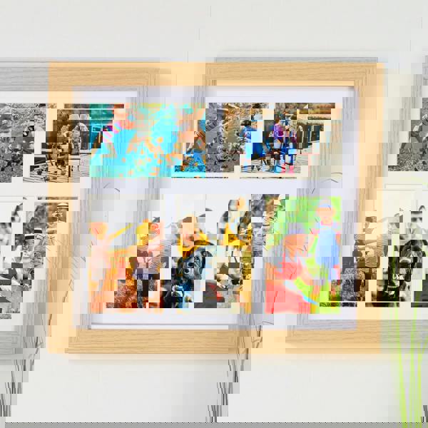 MijMoj Design Solid Oak Five Aperture Picture Frame with Mount - For 6x4" Photos, Natural Finish