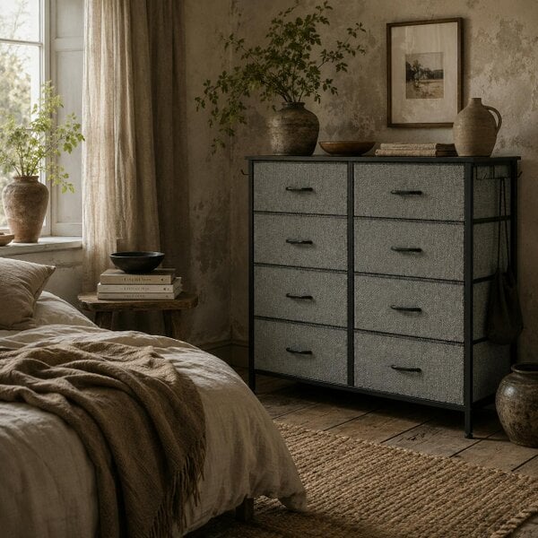 Wyld Haus Niri Fabric And Metal Charcoal Grey 8 Drawer Storage Chest