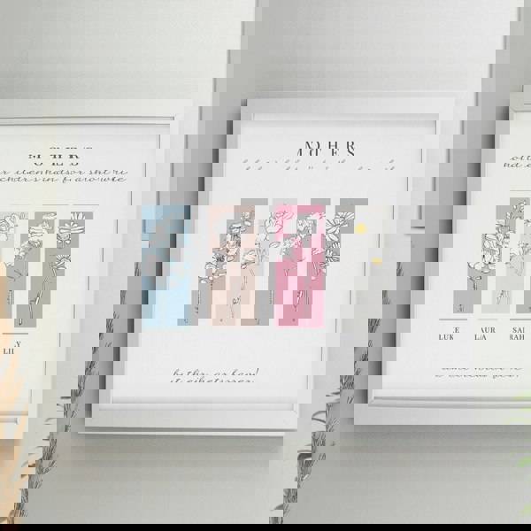 Personalised Memento Company Personalised Birth Flower Family of 4 White Framed Print