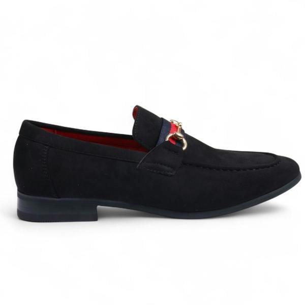 Dolcetto Men's Suede Loafers with Gold Buckle Slip-On Dress Shoes