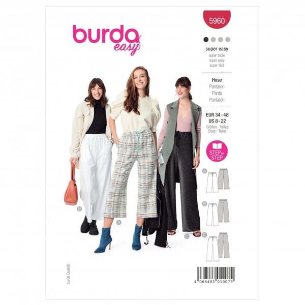 Burda Sewing Pattern 5960 Trousers For Women, 8-22 (34-48) - Easy