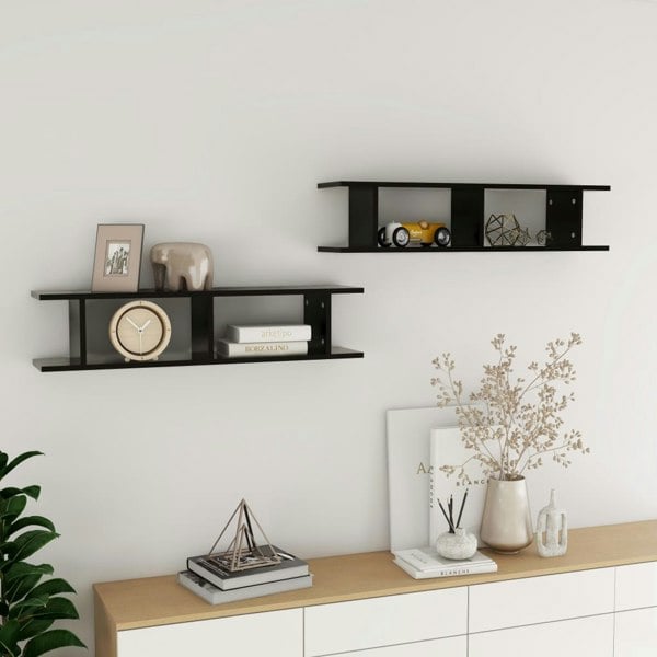 Berkfield Wall Shelf 2 pcs Black 90x18x20 cm Engineered Wood