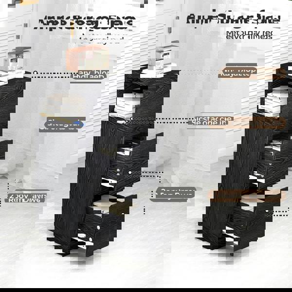 Levede Slim Bedside Table Storage Nightstand with 2 Drawers & Open Shelf Black