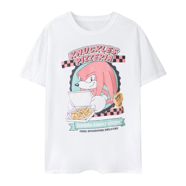 Sonic The Hedgehog Mens Knuckles Pizzeria Short-Sleeved T-Shirt - White