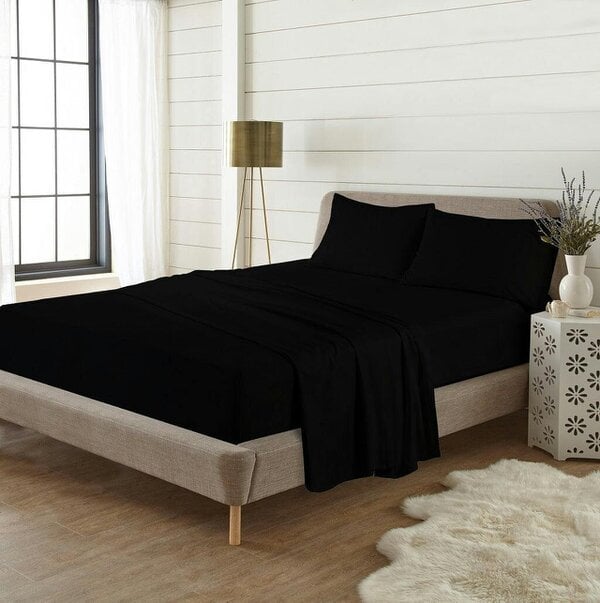 Night Zone Flannelette Flat Sheet – 100% Brushed Cotton Soft Warm Bed Sheet - Black