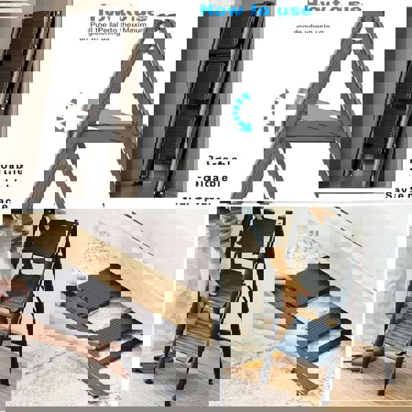 Gr8 Home 3 Step Ladder Black Folding Stool Non Slip Heavy Duty Carbon Steel Lightweight