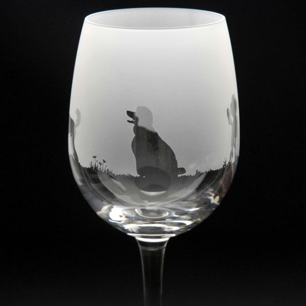 Glyptic Glass Art Poodle Dog Crystal Wine Glass - Hand Etched/Engraved Gift
